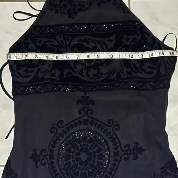 Vintage Sue Wong Dress Gown Size 10 Halter Prom Formal Beaded Fringe Silk Blend - Picture 6 of 16